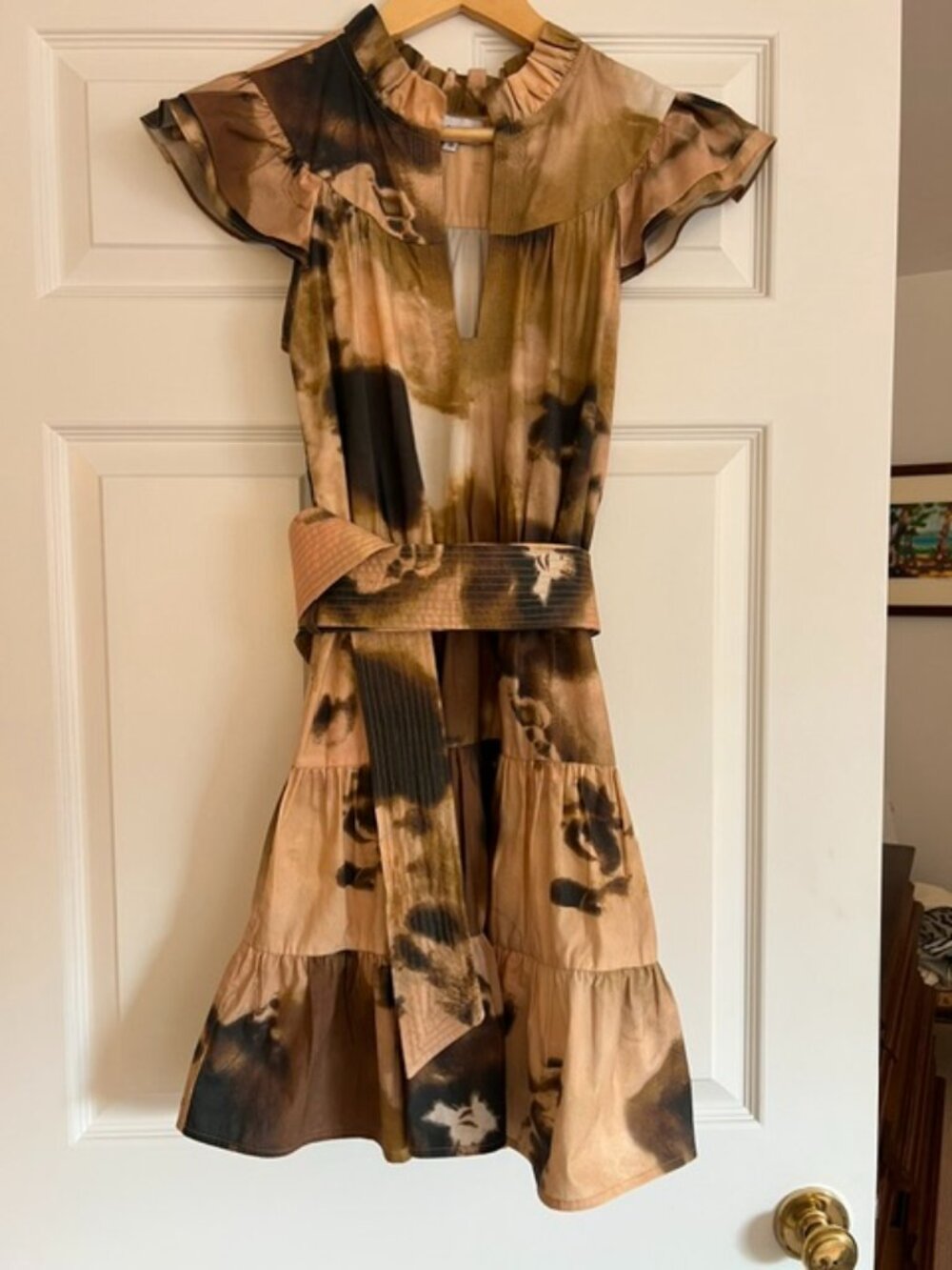 Karina Grimaldi Topaz Print Ruffle Belted Mini Dress